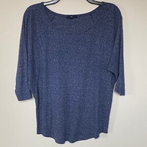 Gap Heathered Blue Slouchy 3/4 Sleeve Shirt